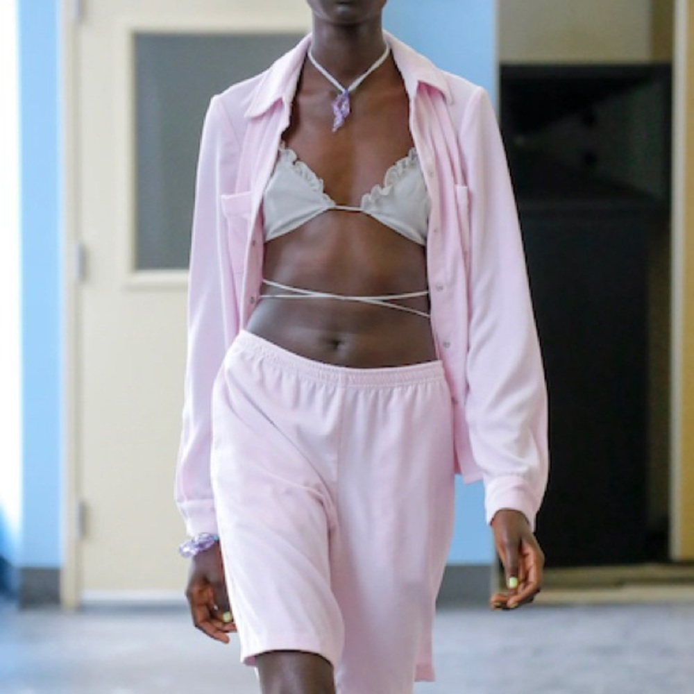 Maryam Nassir Zadeh pink velvet button down 🩰